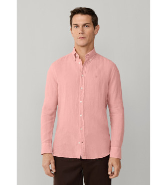Hackett Londonvoor mannen. HM3010635 Getailleerd geverfd linnen overhemd roze (M), Casual, Vlas, Lange mouwen