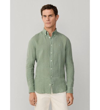 Hackett Londonvoor mannen. HM3010635 Linnen overhemd geverfd linnen getailleerd groen (M), Casual, Vlas, Lange mouwen