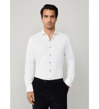 Hackett London para hombre. HM3010424 Camisa Melange jersey fit sartoriale blanco (M), Casual, Fiesta, Algodón, Clásico, Manga larga