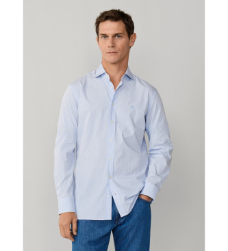 Hackett London para hombre. HM3010537 Camisa rayas bengala city fit tailored azul (L), Casual, Fiesta, Algodón, Clásico, Manga larga