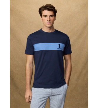 Hackett London para hombre. HM5000094 Camiseta Heritage Panel marino (L), Casual, Algodón, Manga corta