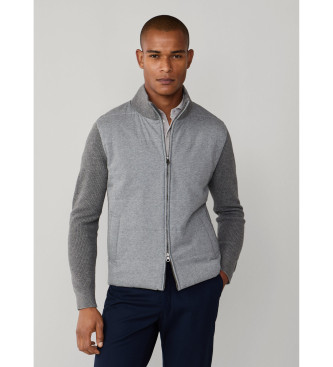 Hackett London para hombre. HM7000111 Cárdigan híbrido de lana merino gris (XL), Casual