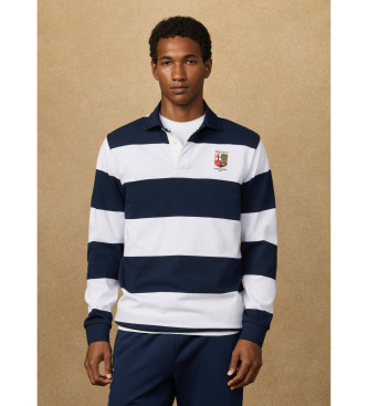 Hackett London för män. HM5700016 Pikétröja med rugbyränder i klassisk passform vit, marinblå (XL), Casual, Bomull, Marino