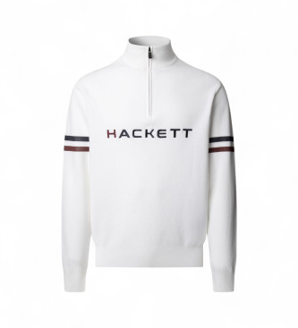 Hackett London Para Hombre. HM7000066 Jersey Ski Tejido Hzip Blanco (S), Casual, AlgodóN-image