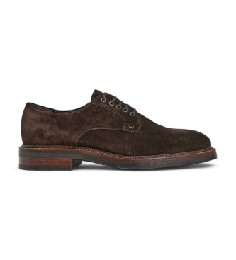 Hackett London para hombre. HMS21408 Zapatos de Piel Egmont Velvet marrón (43), Plano, Cordones, Casual, Clásico