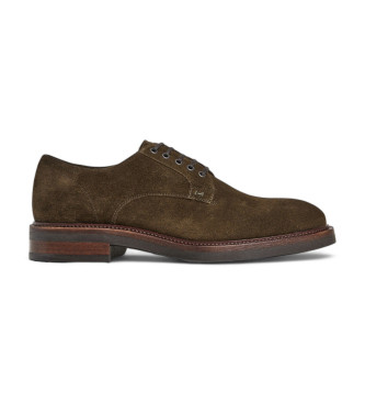 Hackett London para hombre. HMS21408 Zapatos de Piel Egmont Velvet marrón verdoso (43), Plano, Cordones, Casual, Clásico
