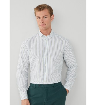 Hackett Londonvoor mannen. HM309855 Mel Cot Linnen Streep Overhemd blauw (L), Casual, Groen, Katoen, Vlas, Klassiek, Lange mouwen