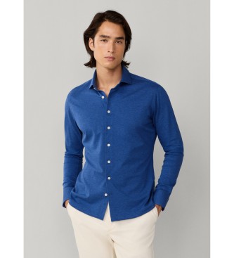 Hackett London para hombre. HM3010637 Camisa Piqué azul (XXL), Casual, Algodón, Clásico, Manga larga