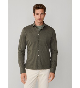 Hackett London para hombre. HM3010637 Camisa Piqué verde (L), Casual, Algodón, Manga larga