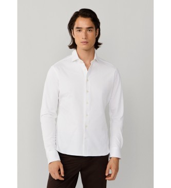 Hackett London para hombre. HM3010637 Camisa Piqué blanco (L), Casual, Algodón, Clásico, Manga larga