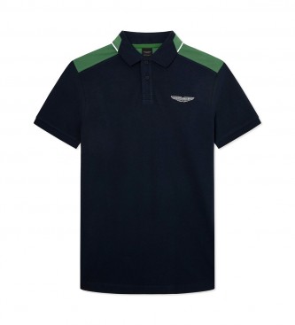 Hackett Londonvoor mannen. HM563184 Polo blok marine (S), Casual, Katoen, Korte mouwen, Marineblauw
