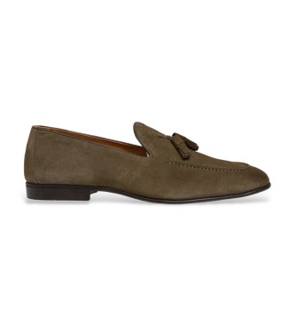 Hackett London para hombre. HMS200093 Mocasines de Piel Regal Tassel marrón verdoso (45), Plano, Ninguno, Casual, Fiesta, Clásico