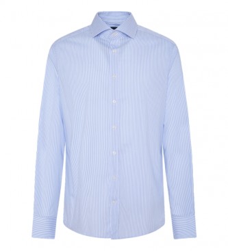 Hackett London para hombre. HM308682 Camisa Stretch Stripe BC azul, blanco (5XL), Casual, Algodón, Manga larga