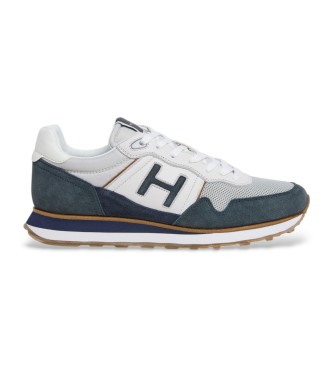 Hackett London para hombre. HMS21446 Zapatillas De Piel Telfor Vibesun marino (40), Plano, Cordones, Casual
