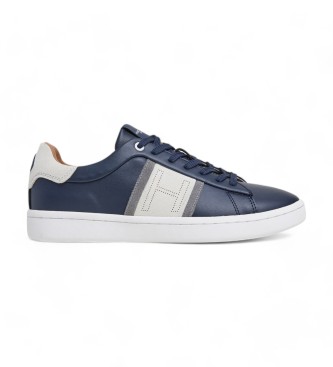 Hackett Londonvoor mannen. HMS21399 Bond Straps marine leren sportschoenen (41), Leer, Plat, Veters, Casual, Marineblauw