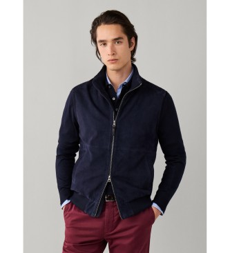 Hackett London para hombre. HM4000224 Chaleco de piel Rib marino (L), Casual, Ante