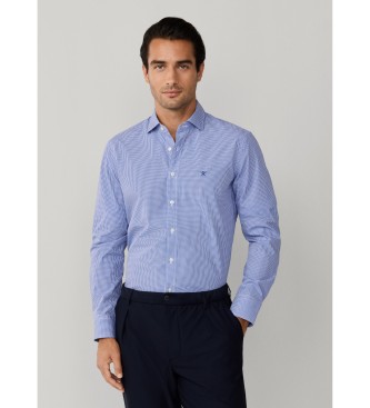 Hackett London para hombre. HM3010538 Camisa popelín city cuadros vichy fit clásico azul (M), Casual, Fiesta, Algodón, Manga larga