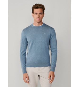 Hackett London para hombre. HM7000114 Jersey Mezcla azul (XL), Casual, Algodón, Manga larga
