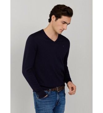 Hackett London para hombre. HM7000118 Jersey Cotton Silk V Neck marino (L), Casual, Algodón, Manga larga