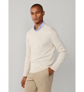 Hackett London para hombre. HM7000118 Jersey Cotton Silk V Neck beige (XL), Algodón, Clásico, Manga corta