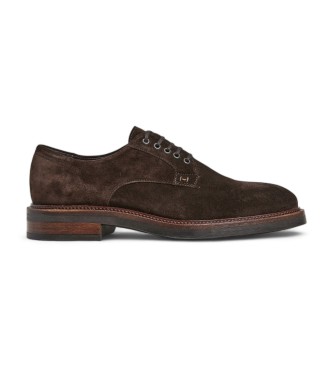 Hackett London para hombre. HMS21408 Zapatos de piel Egmont Velvet marrón (41), Plano, Cordones, Casual