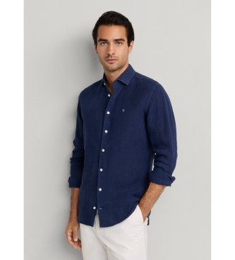 Hackett London para hombre. HM3010636 Camisa ESS GMD Linen Kent marino (M), Azul, Casual, Algodón, Manga larga