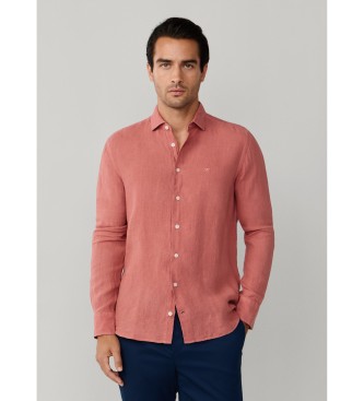 Hackett Londonvoor mannen. HM3010636 Linnen overhemd geverfd linnen getailleerd rood (S), Casual, Vlas, Lange mouwen