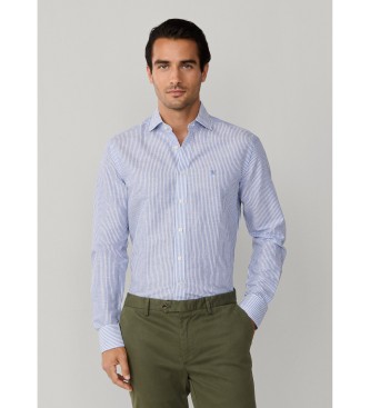Hackett London para hombre. HM3010691 Camisa Ess Linen Bengal azul (XXL), Casual, Algodón, Lino, Manga larga