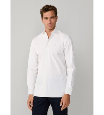 Hackett London para hombre. HM3010540 Camisa popelín elástica fit tailored blanco (M), Casual, Fiesta, Algodón, Clásico, Manga larga