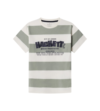 Hackett London para niño. HK5000021 Camiseta Festival Stripe Verde Salvia (Y13), Azul, Casual, Algodón, Manga corta, moda infantil