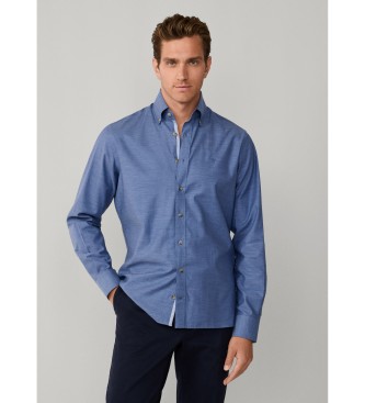Hackett London para hombre. HM3010548 Camisa de franela espiga fit clásico azul (XXL), Casual, Algodón, Manga larga