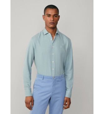 Hackett London para hombre. HM3010347 Camisa texturizada teñida en prenda fit tailored azul (L), Casual, Clásico, Manga larga, Lyocell