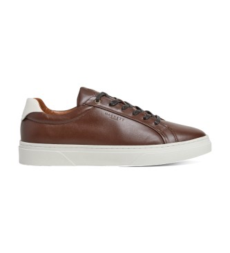 Hackett London para hombre. HMS21417 Zapatillas de piel Hackney Classic marrón (43), Plano, Cordones, Casual