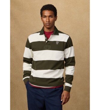 Hackett London para hombre. HM5700009 Polo rugby rayas fit clásico blanco, verde (XL), Casual, Algodón, Manga larga