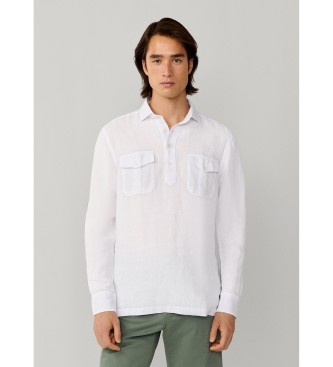 Hackett London para hombre. HM3010639 Camisa Lino blanco (L), Casual, Clásico, Manga larga