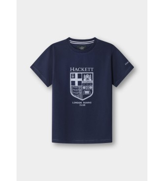 Hackett London para niño. HK5000039 Camiseta Heritage LRC Logo azul (K02), Blanco, Casual, Algodón, Manga corta, moda infantil