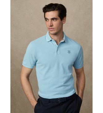Hackett London para hombre. HM5600001 Polo Heritage Madras Trim azul (M), Casual, Algodón, Manga corta