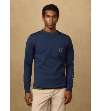 Hackett London para hombre. HM5000065 Camiseta peaks fit clásico marino (S), Casual, Algodón, Manga larga