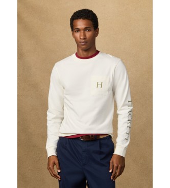 Hackett London för män. HM5000065 Peaks fit classic t-shirt vit (S), Casual, Bomull, Lång ärm