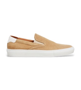 Hackett London para hombre. HMS200094 Zapatillas de Piel Idol Slip On beige (43), Plano, Serraje, Cordones, Casual