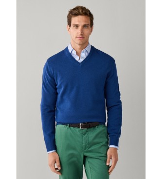 Hackett London Jersey Merino Cash Mix azul medio