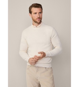 Hackett London para hombre. HM703237 Jersey Liso blanco roto (L), Casual, Lana