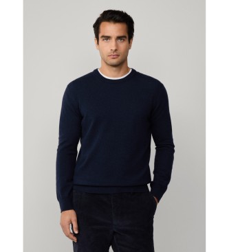 Hackett London para hombre. HM7000070 Jersey Merino Cash Mix Crew azul (L), Casual, Viscosa, Marino