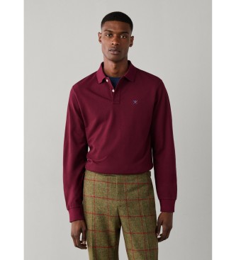 Hackett London Polo Slim Fit Logo de manga larga burdeos