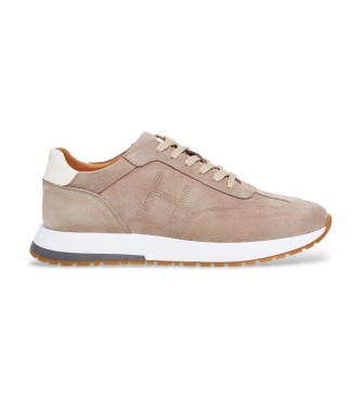 Hackett London para hombre. HMS200099 Zapatillas de Piel Rapid Chad beige (44), Plano, Ante, Cordones, Casual
