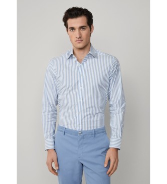 Hackett London para hombre. HM3010451 Camisa Soft Bengal Stripe azul acero (XXL), Algodón, Clásico, Manga larga