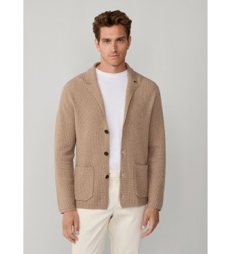 Hackett Londonvoor mannen. HM7000164 Beige gebreide jas (L), Casual, Katoen, Wol, Biologisch katoen