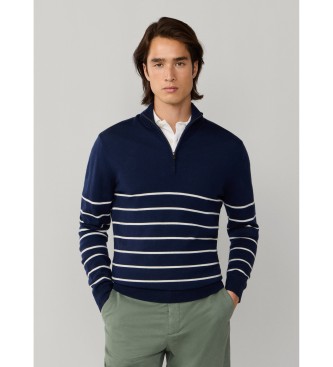 Hackett Londonvoor mannen. HM7000177 Gestreepte marine trui (XL), Casual, Wol, Klassiek, Lange mouwen, Marineblauw