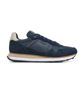 Hackett London para hombre. HMS21402 Zapatillas de piel Telfor Shadow marino (43), Plano, Cordones, Casual