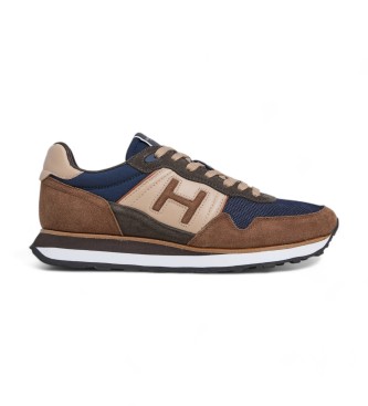Hackett Londonvoor mannen. HMS21403 Telfor Vibe leren sportschoenen marine, bruin (42), Leer, Plat, Veters, Casual, Marineblauw